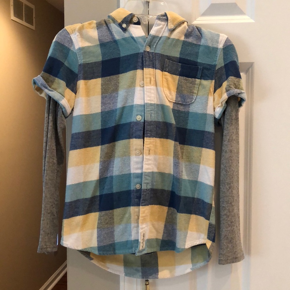 button down  hooded  plaid shirt Abercrombie kids